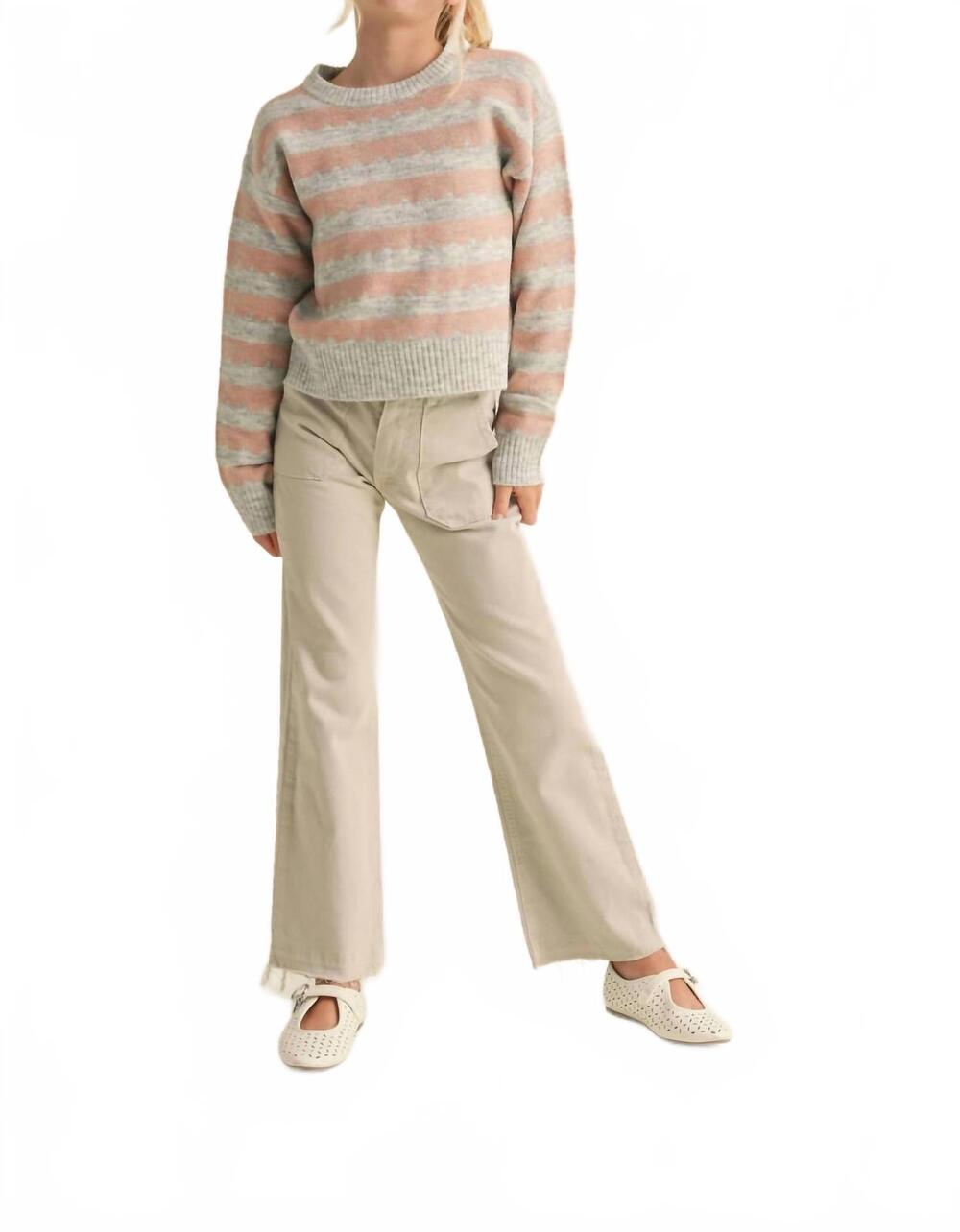 NEW HEART AND ARROW girls crewneck stripe sweater in pink